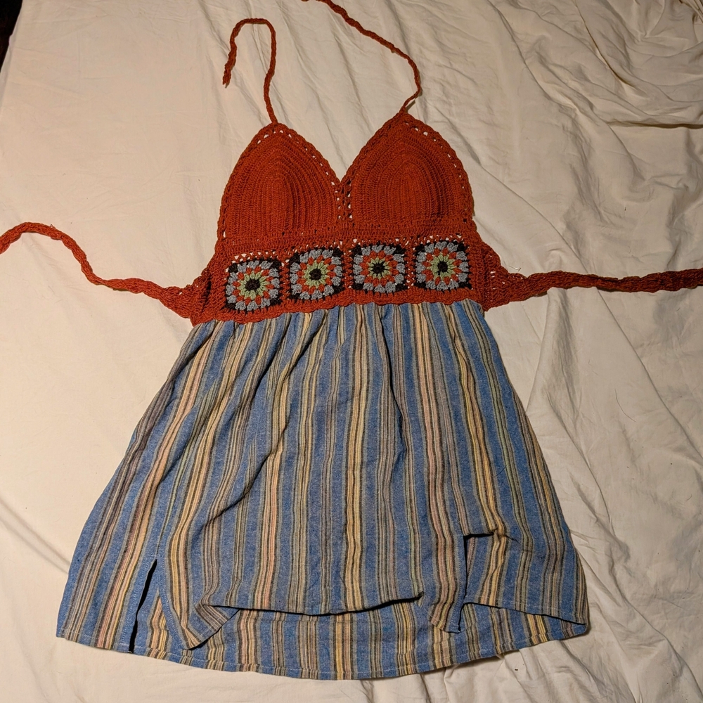 Boho Crochet Top Striped Dress Sizes M-L
